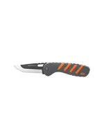 Outdoor Edge RAZOR HTX  | 3.0" FOLDER |  GRAY AND ORANGE | BLACK HARDWARE | 3 BLACK DROP POINT, 2 STAINLESS CAPE, 1 STAINLESS GUTTING, SAW | BLADE POD