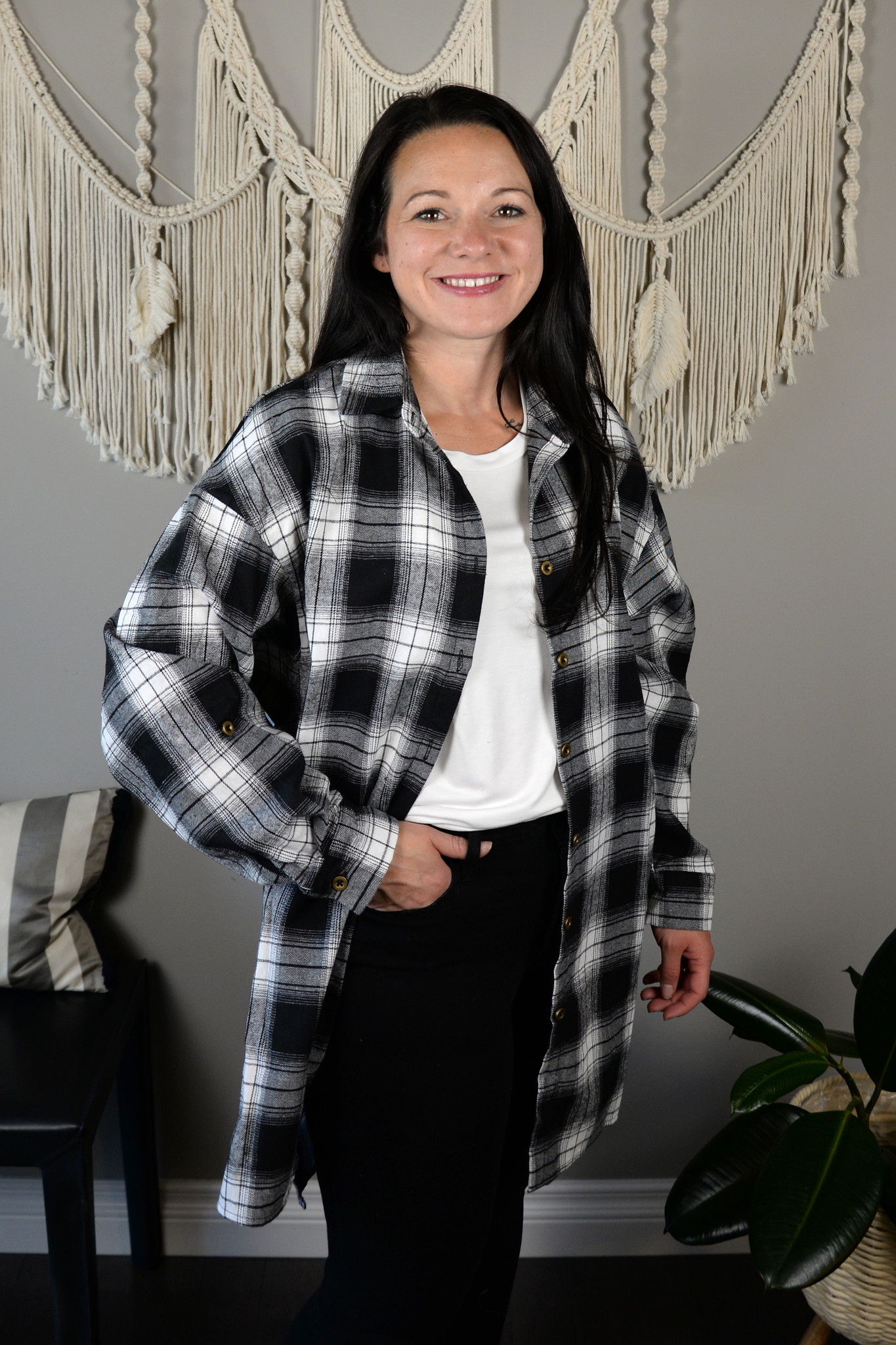 Fran Long Plaid Flannel Button Down Shirt