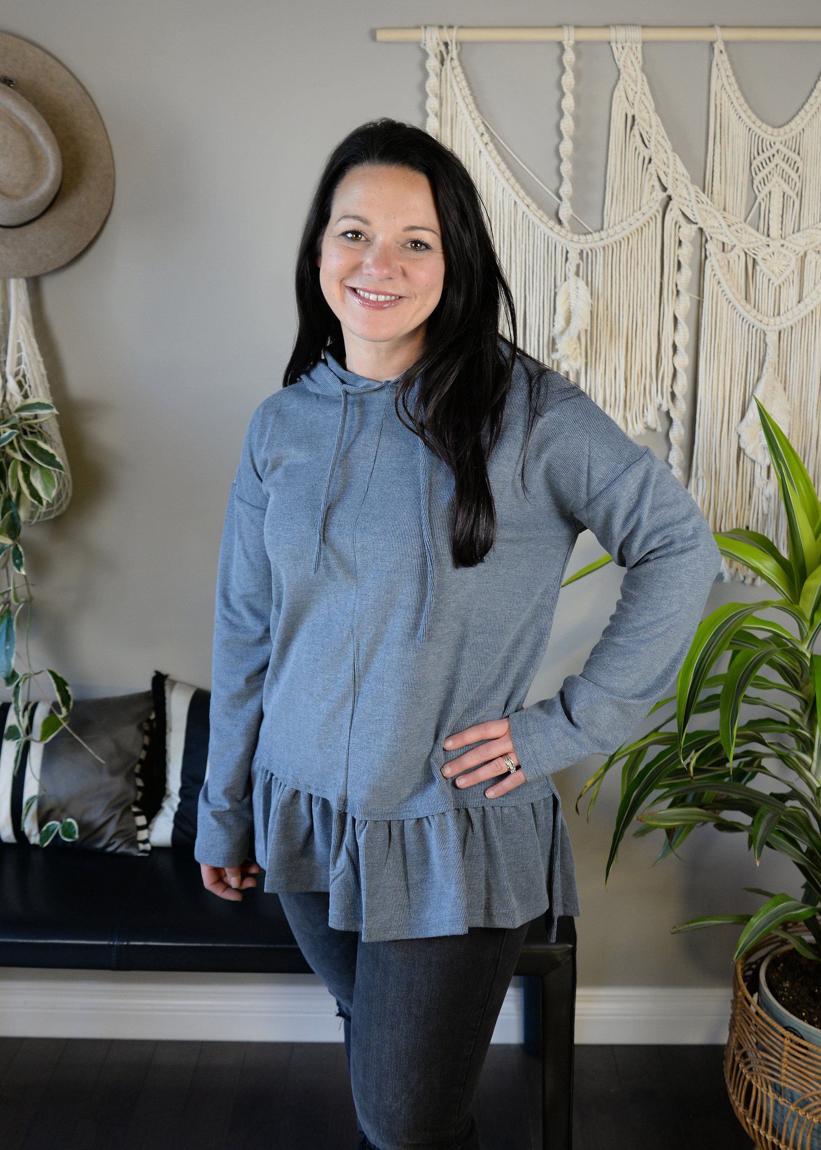 Cassie Solid Ribbed Knit Hoodie Tunic Top - Nineteen-86 Boutique
