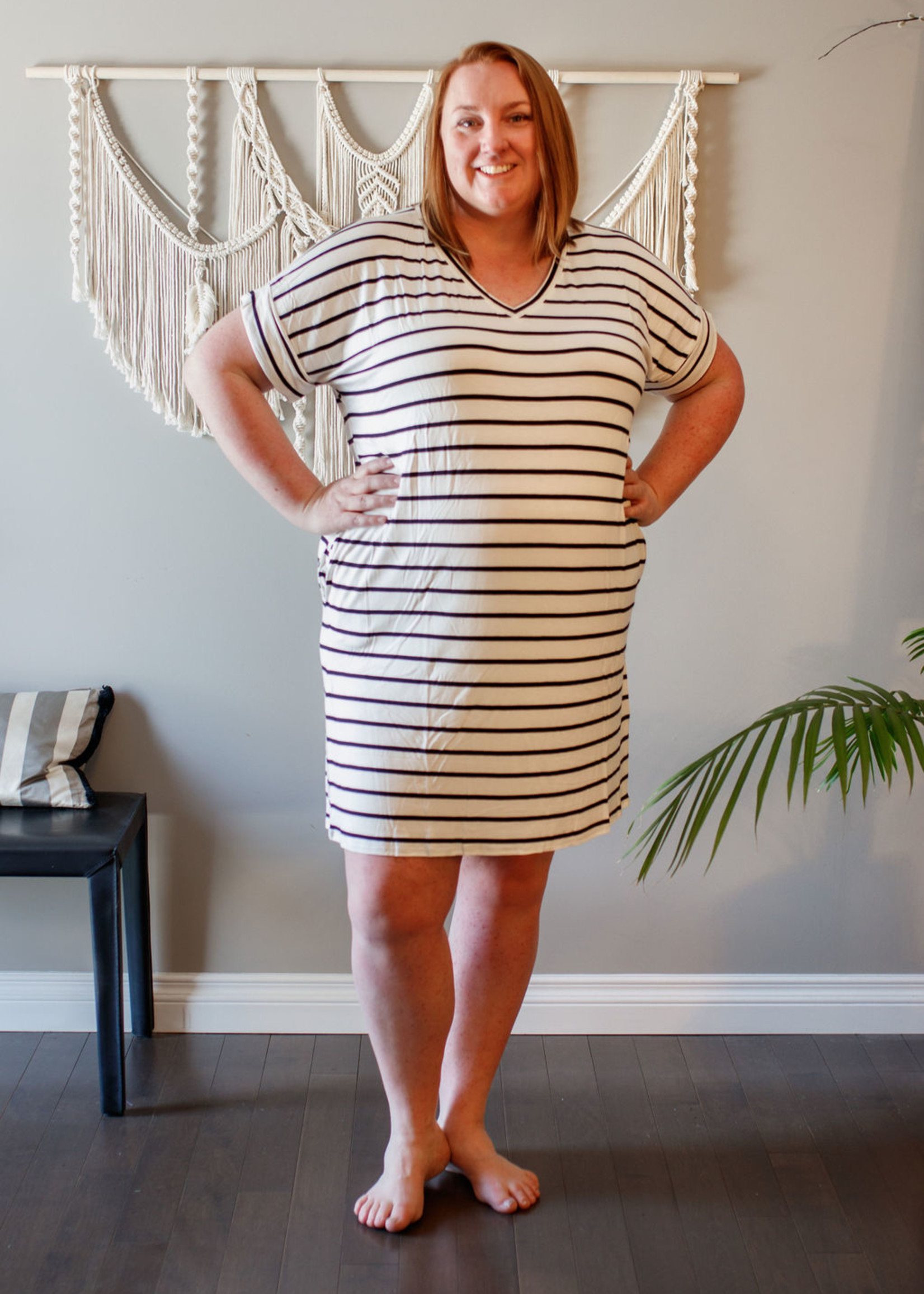 Luisa Stripe Short Sleeve T Shirt Dress