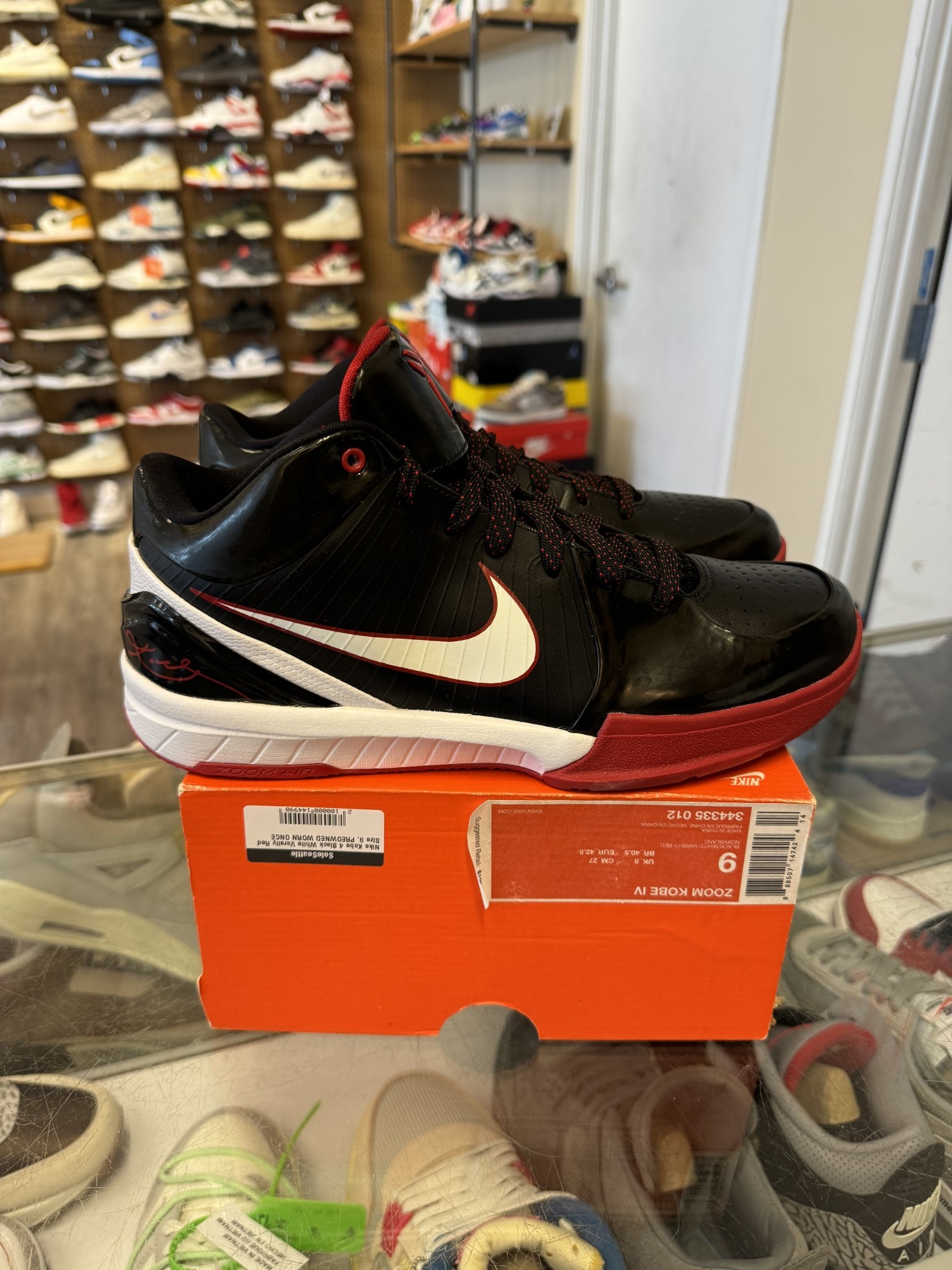 Nike Nike Kobe 4 Black White Varsity Red Size 9 PREOWNED WORN ONCE SoleSeattle