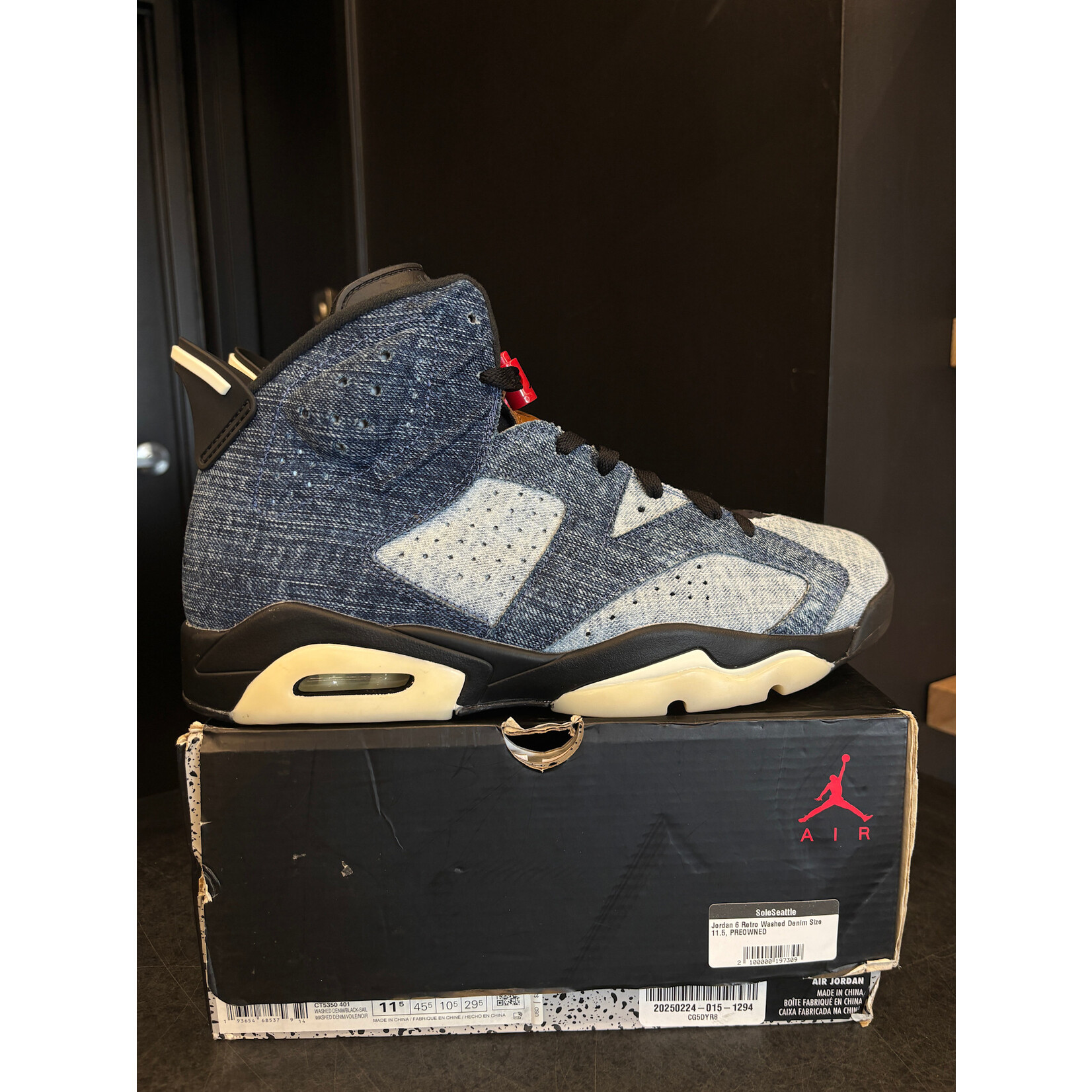 Jordan Jordan 6 Retro Washed Denim Size 11.5, PREOWNED