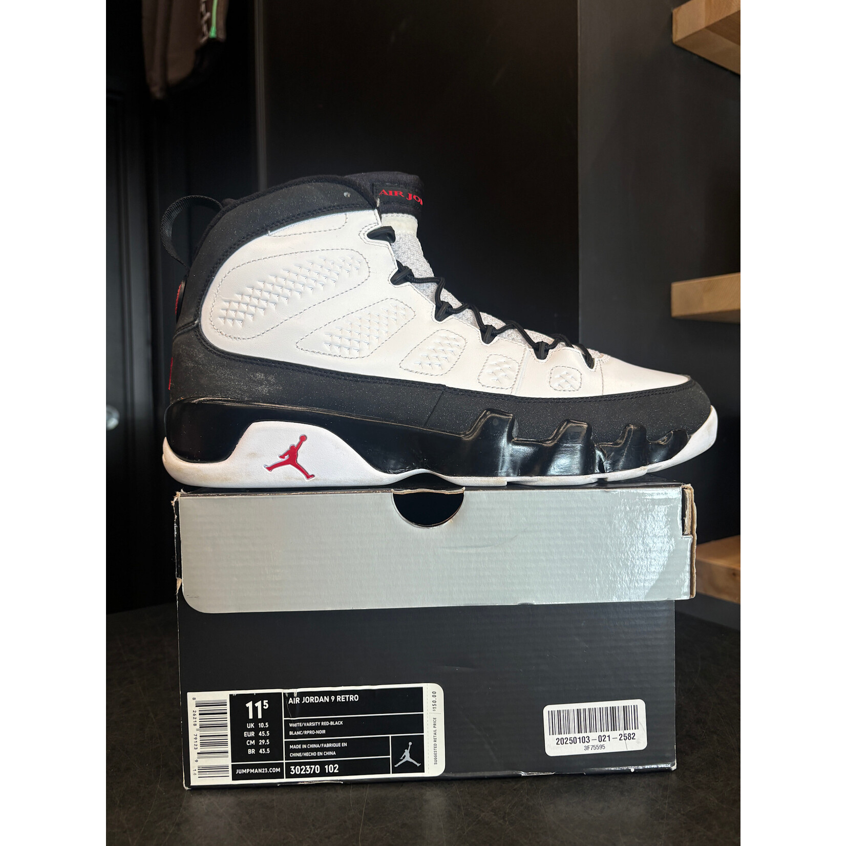 Jordan Jordan 9 Retro White Black Red (2010) Size 11.5, PREOWNED