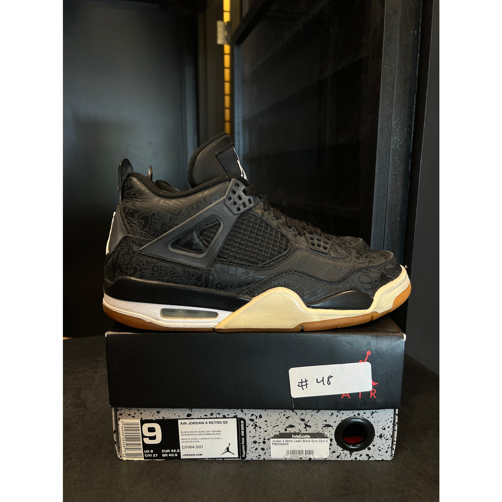 Jordan Jordan 4 Retro Laser Black Gum Size 9, PREOWNED