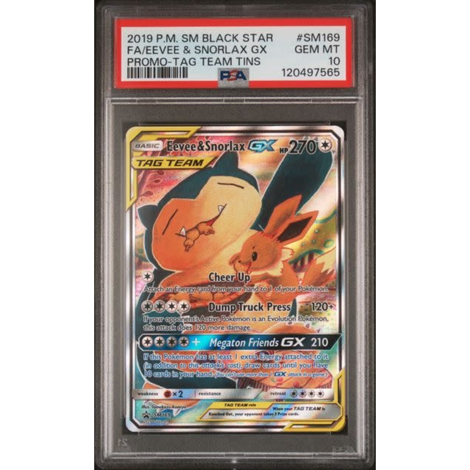 PSA 2019 Pokemon SM Promo #SM169 Eevee & Snorlax GX FA Tag Team Tin PSA 10