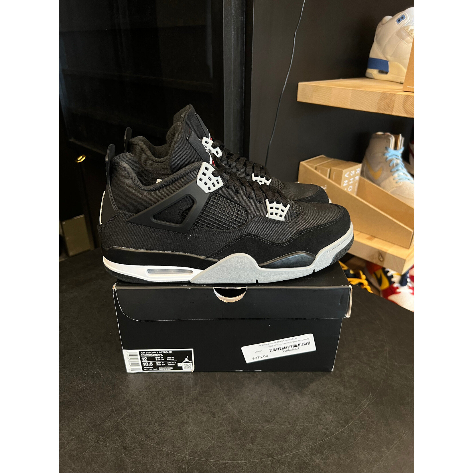 Jordan Jordan 4 Retro SE Black Canvas Size 12, PREOWNED