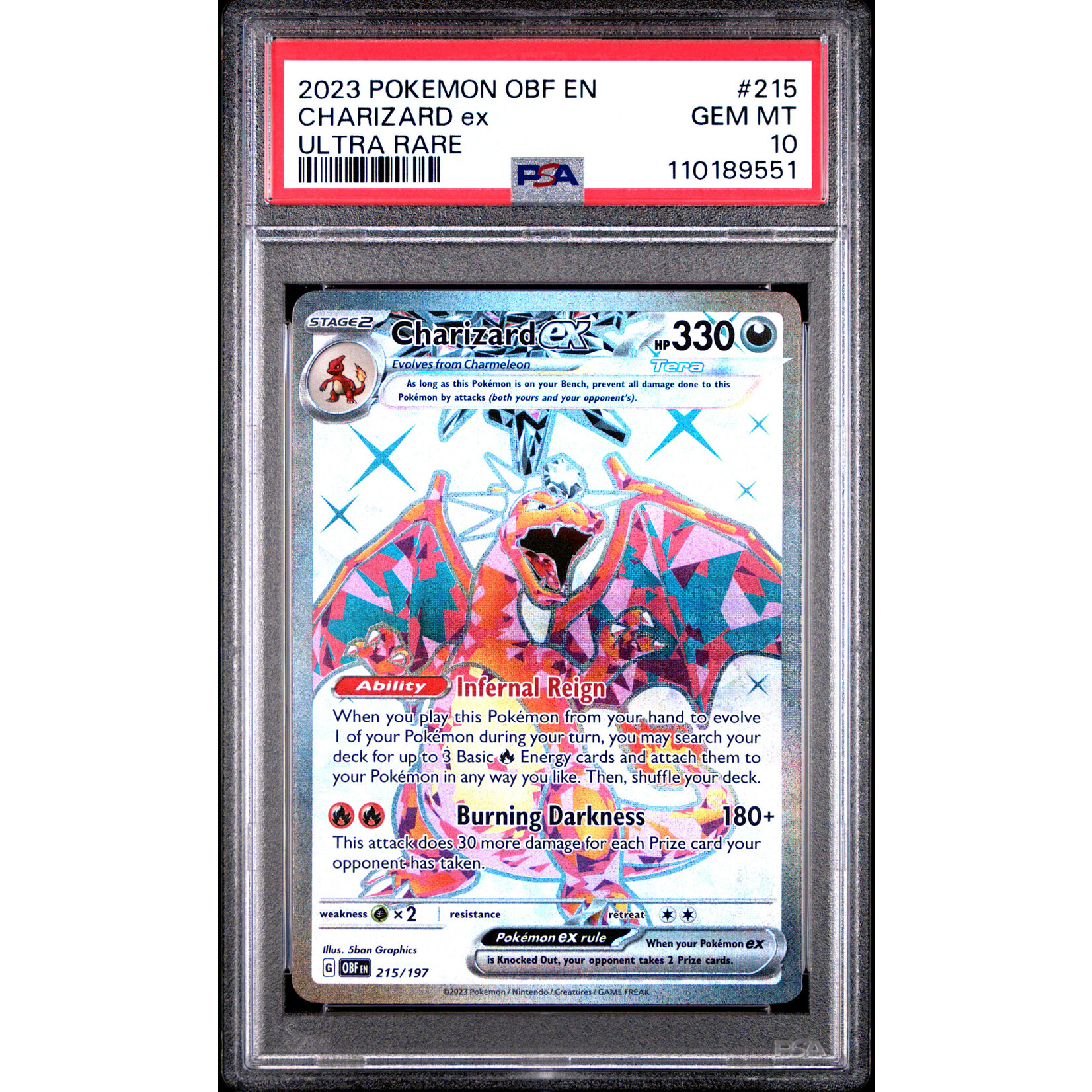 2023 2023 Pokemon Obsidian Flames #215 Charizard EX Ultra Rare PSA 10