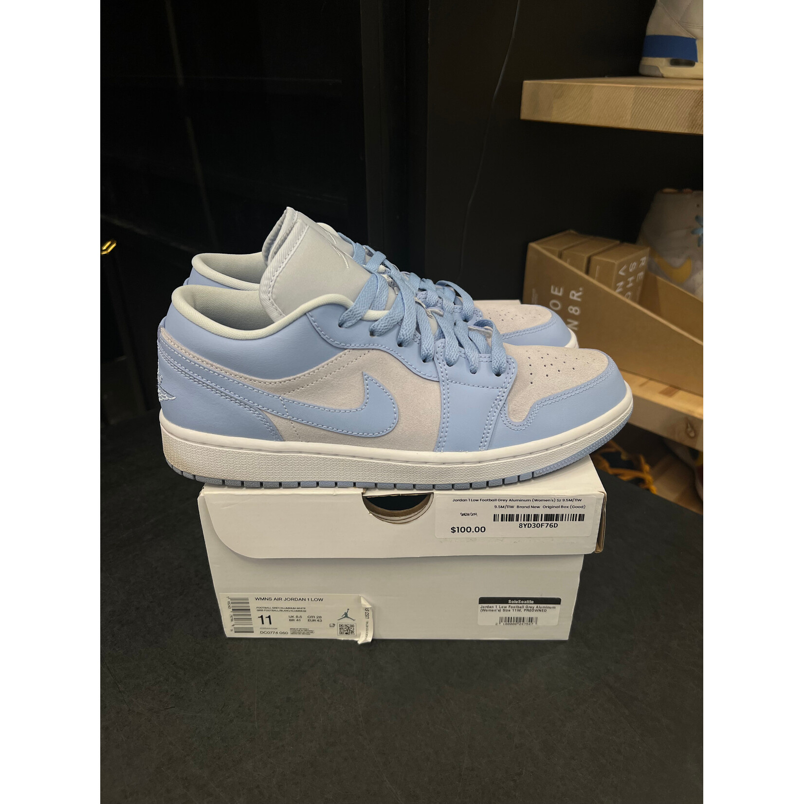 Jordan Jordan 1 Low Football Grey Aluminum (Women's) Size 11W, PREOWNED