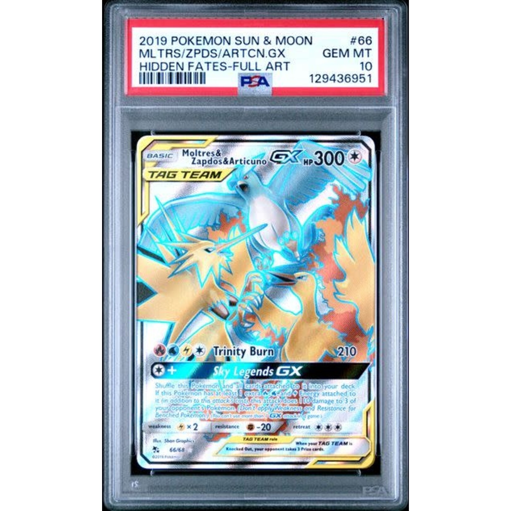 2019 2019 Pokémon SM Hidden Fates Moltres/Zapdos/Articuno GX #66 PSA 10