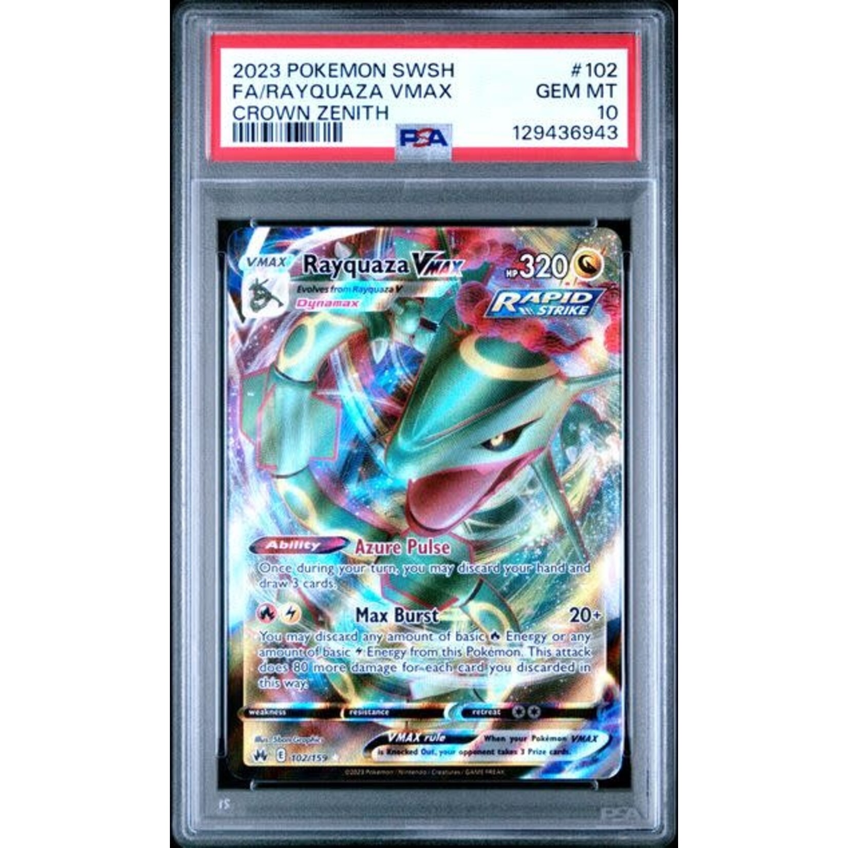 2023 2023 Pokémon SWSH Crown Zenith Rayquaza VMAX #102 PSA 10