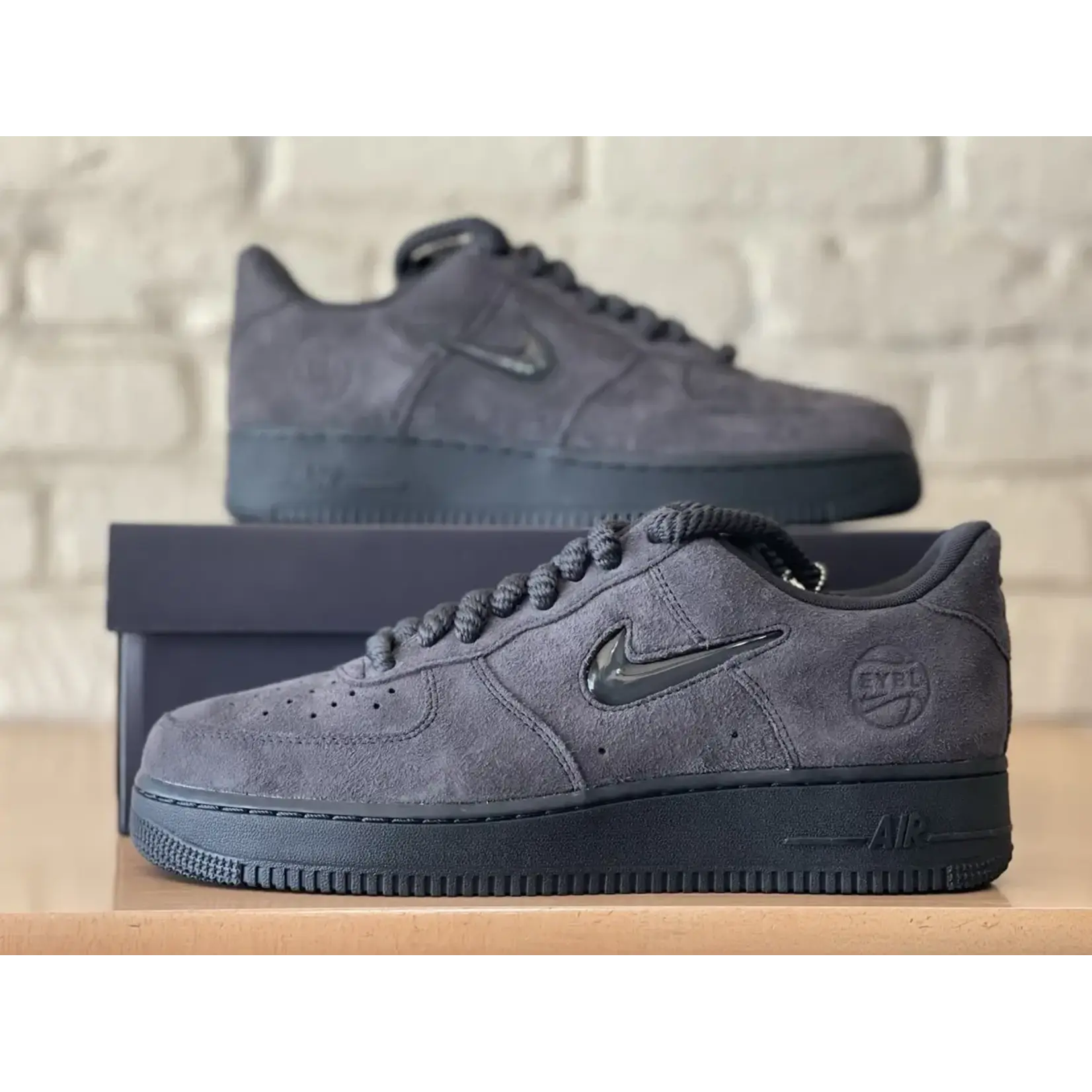 Nike Nike Air Force 1 Low EYBL Black Off Noir Promo Grey Suede Size 8.5, DS BRAND NEW*
