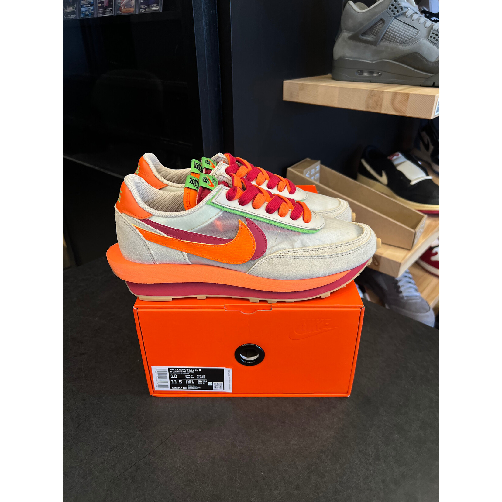 Nike Nike LD Waffle sacai CLOT Kiss of Death Net Orange Blaze Size 10, PREOWNED