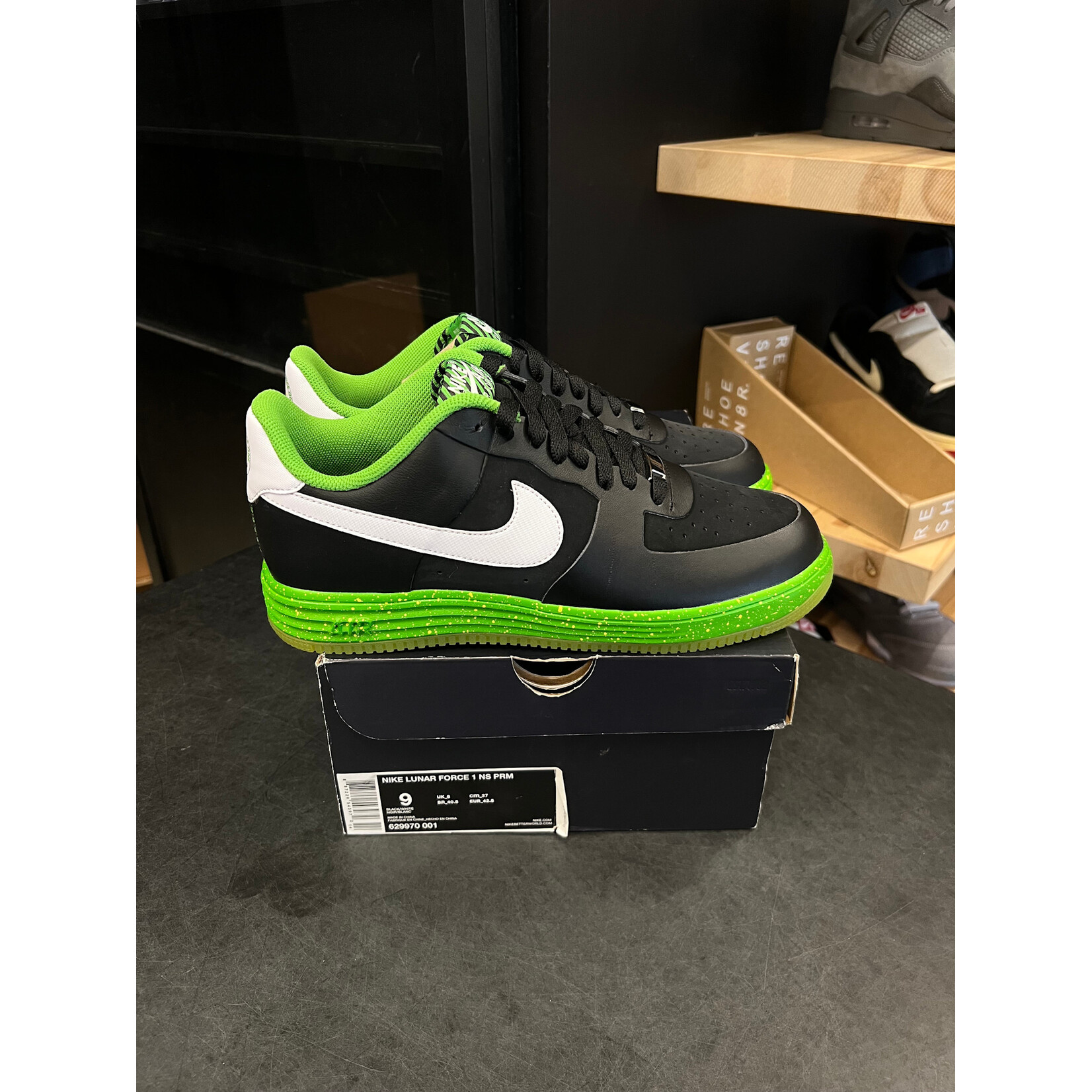 Nike Nike Lunar Force 1 NS Premium Black/White/Neon Green 629970 00 Size 9, DS BRAND NEW