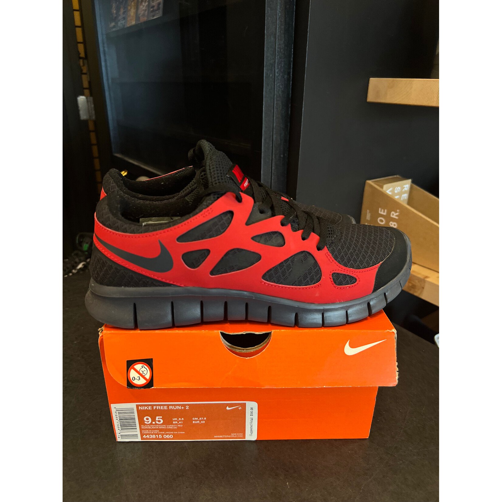 Nike Nike Free Run+ 2 – Black – Anthracite – Varsity Red Size 9.5, PREOWNED