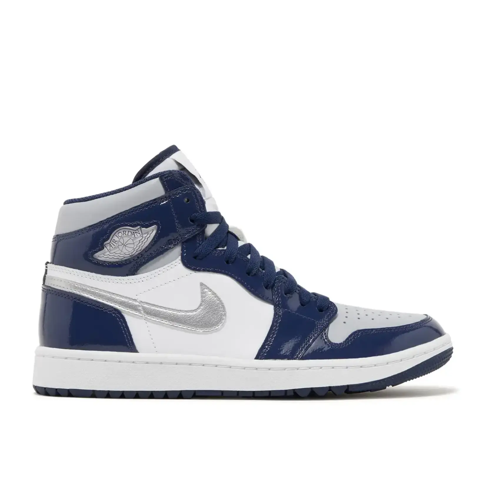Jordan Jordan 1 Retro High Golf Patent Midnight Navy Size 11.5, DS BRAND NEW DAMAGED LID