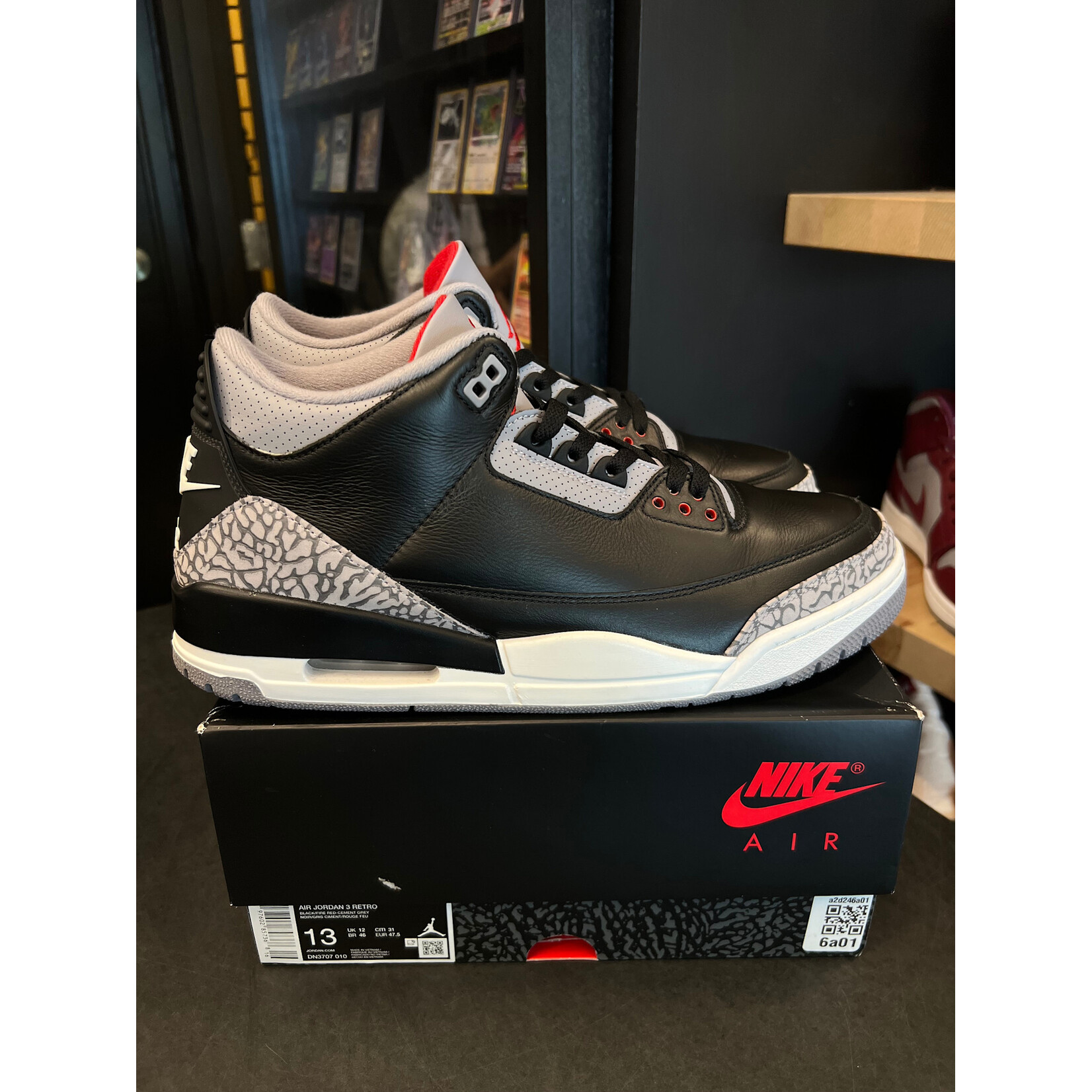 New Jordan 3 Retro OG Black Cement (2024) Size 13, PREOWNED