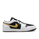 Jordan Jordan 1 Low White Black Metallic Gold Swoosh Size 10.5, DS BRAND NEW*
