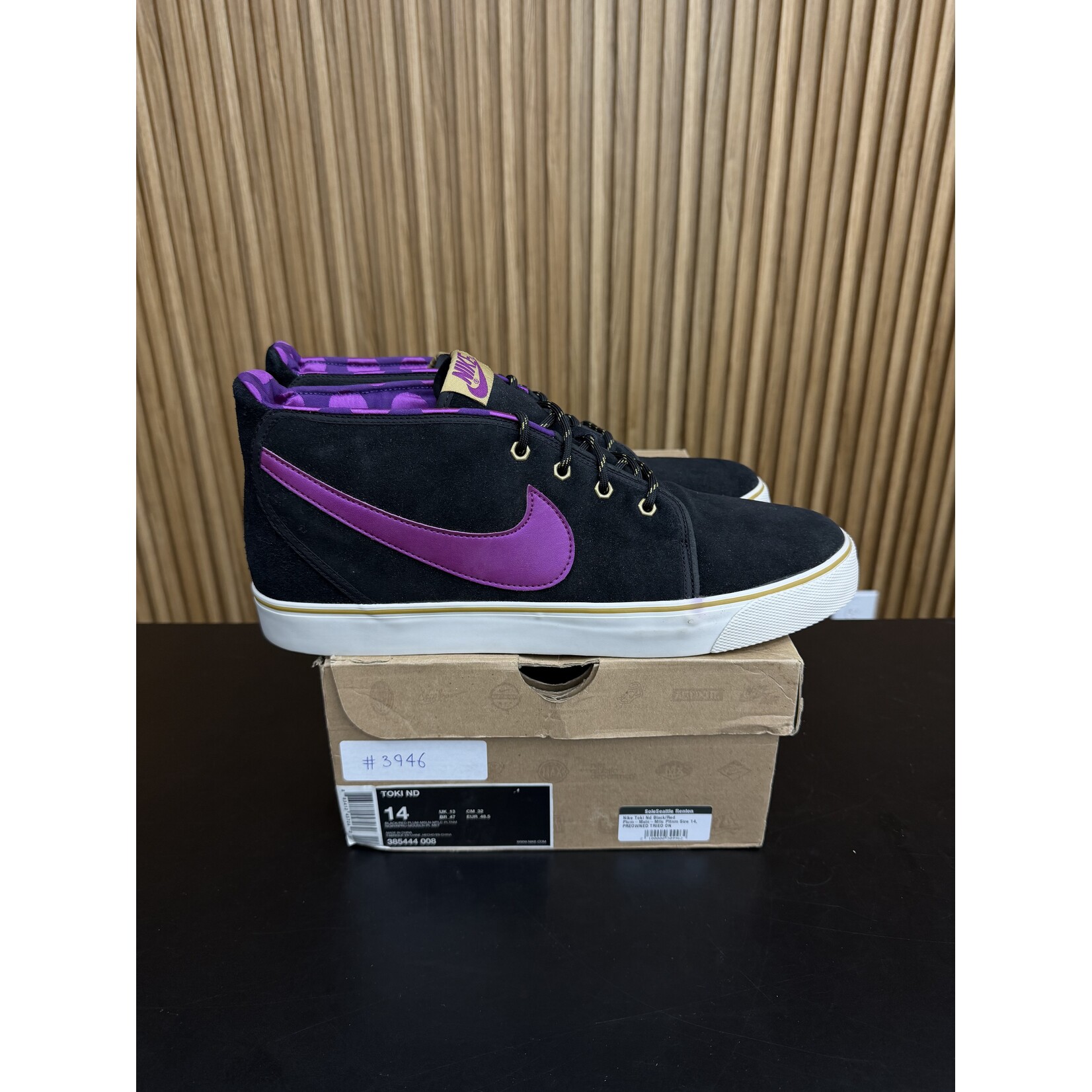 Nike Nike Toki Nd Black/Red Plum-Msln-Mtlc Pltnm Size 14, PREOWNED TRIED ON