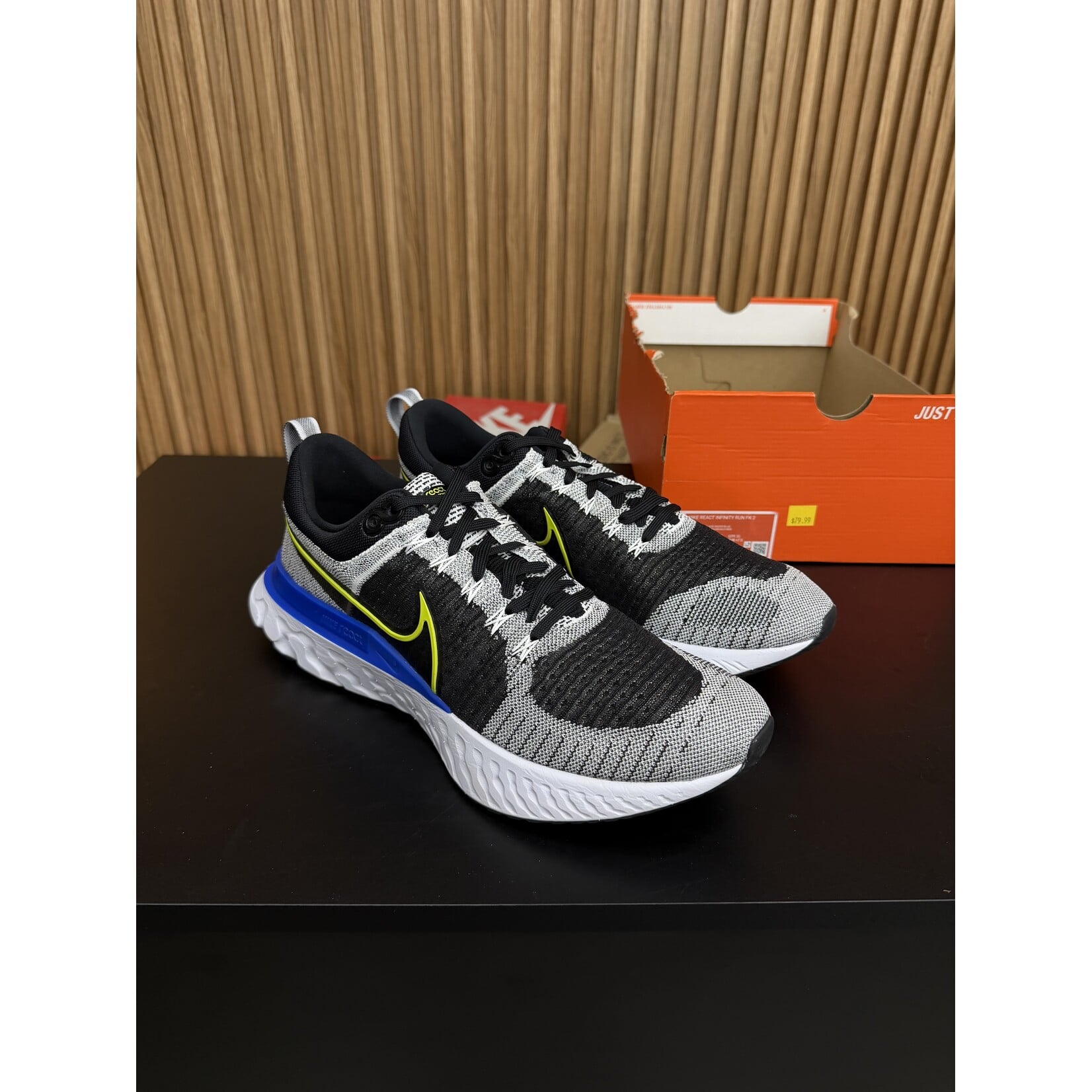 Nike Nike React Infinity Run Flyknit 2 Black White Racer Blue Cyber Size 13, PREOWNED