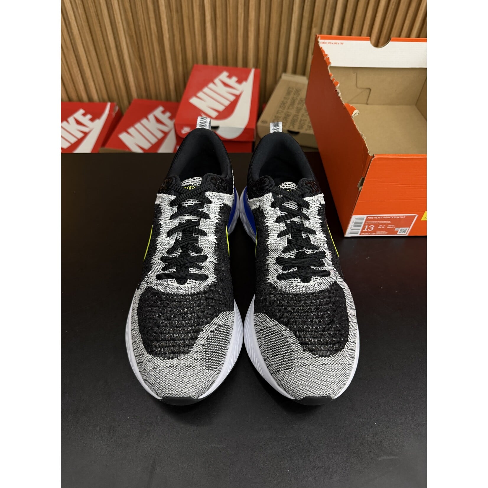 Nike Nike React Infinity Run Flyknit 2 Black White Racer Blue Cyber Size 13, PREOWNED