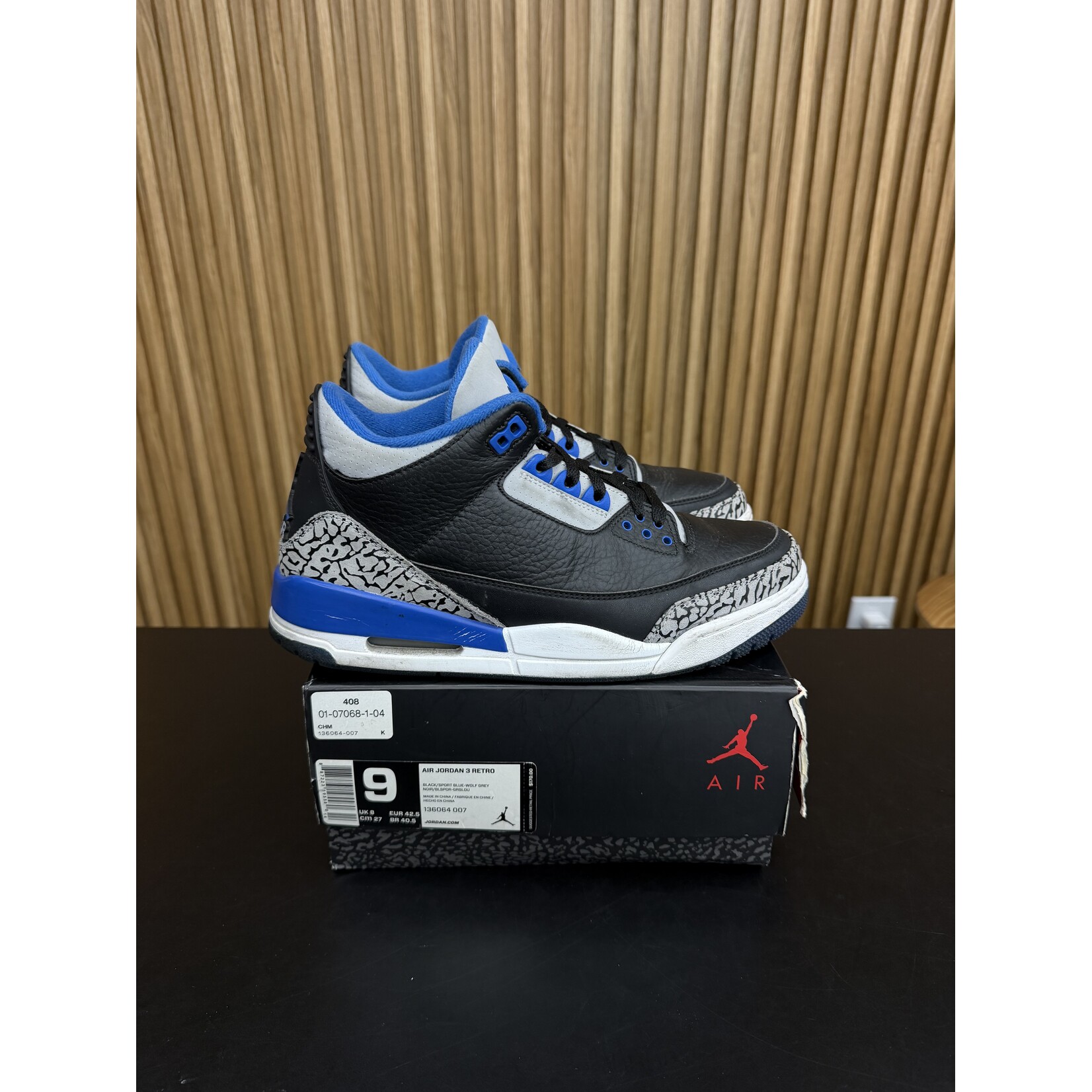 Jordan Jordan 3 Retro Sport Blue Size 9, PREOWNED