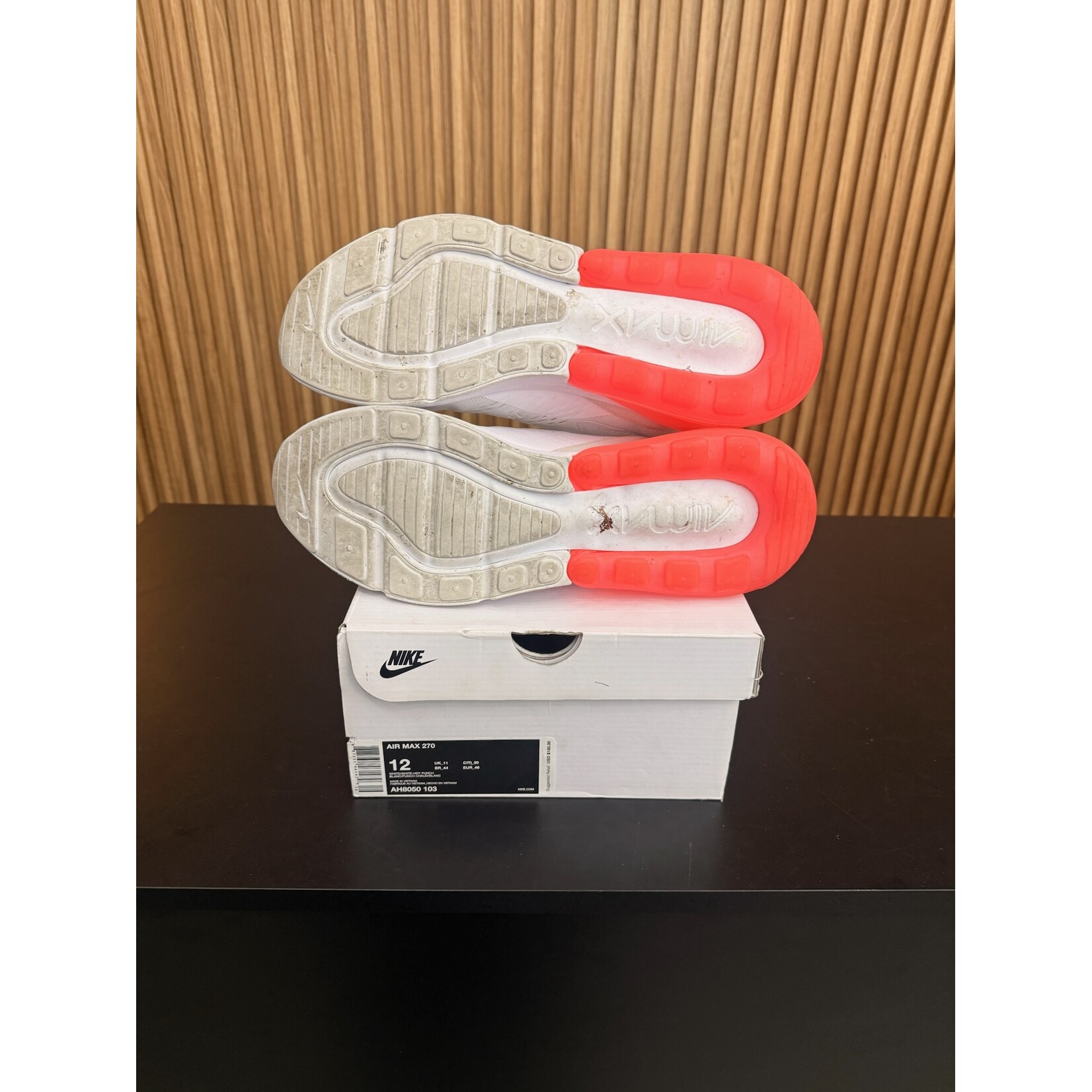 Nike Nike Air Max 270 White Pack Hot Punch Size 12, PREOWNED NO INSOLE