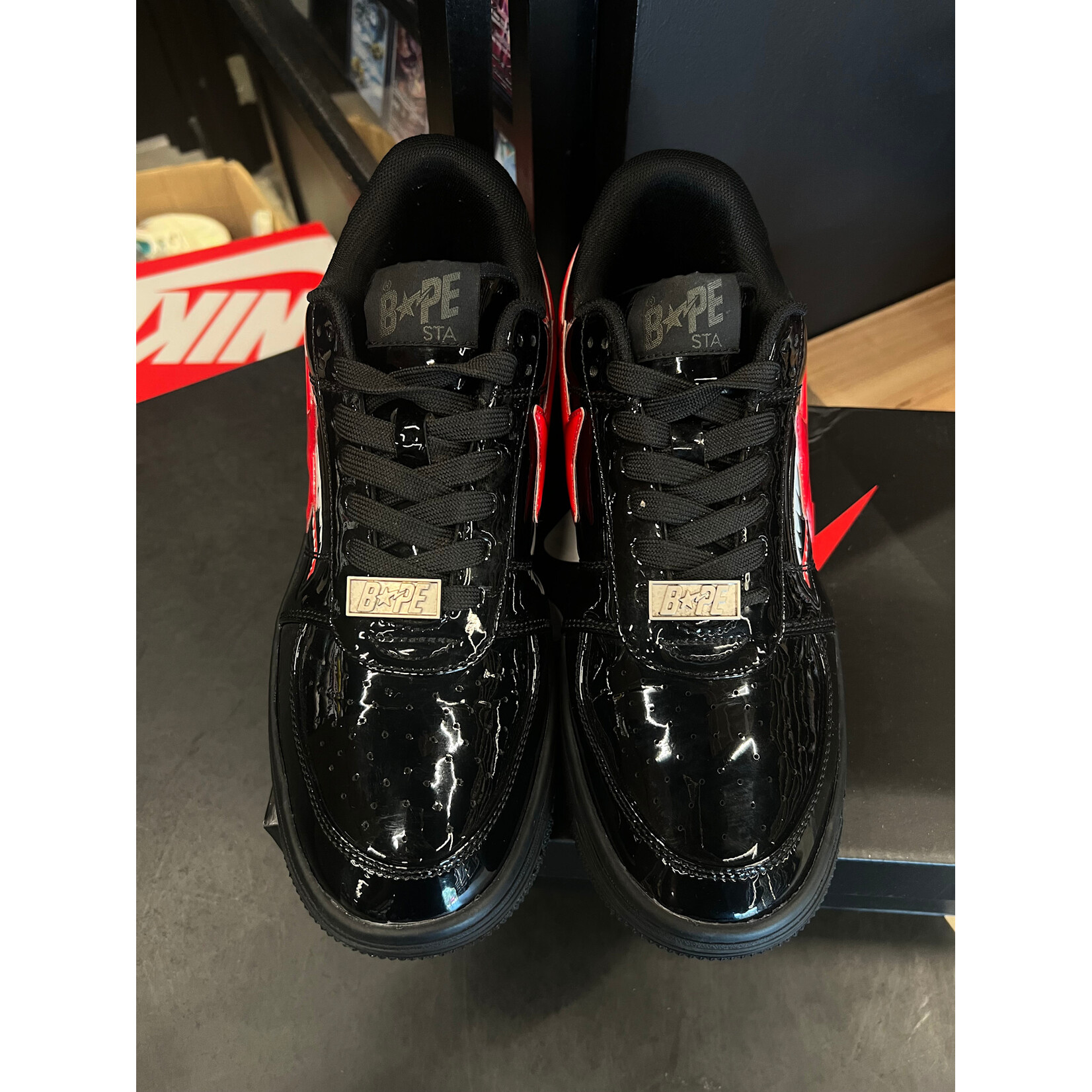 BAPE A Bathing Ape Bape Sta Low Shark Black Size 10, PREOWNED