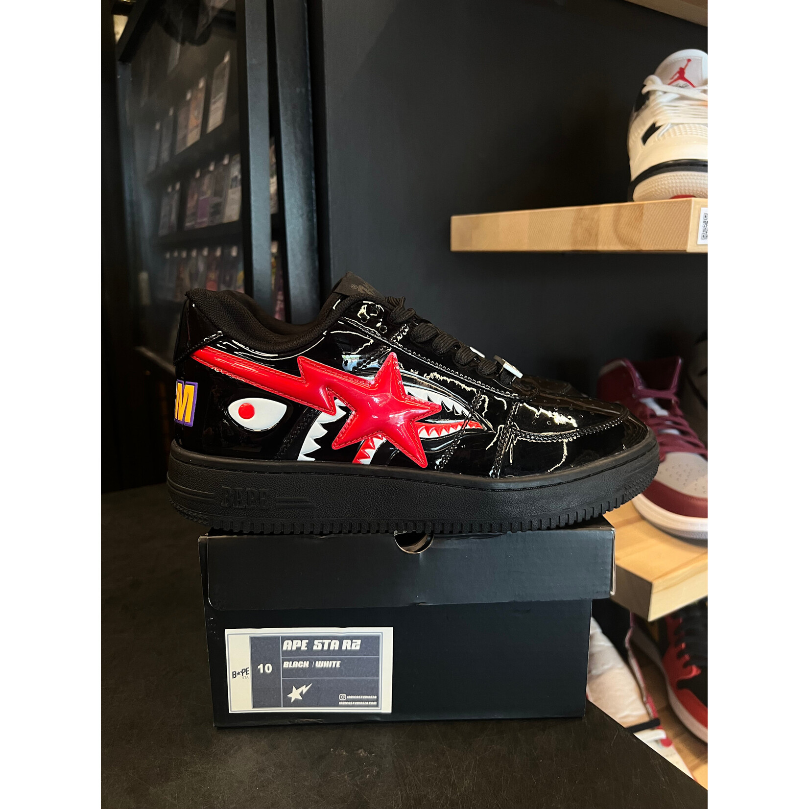 BAPE A Bathing Ape Bape Sta Low Shark Black Size 10, PREOWNED