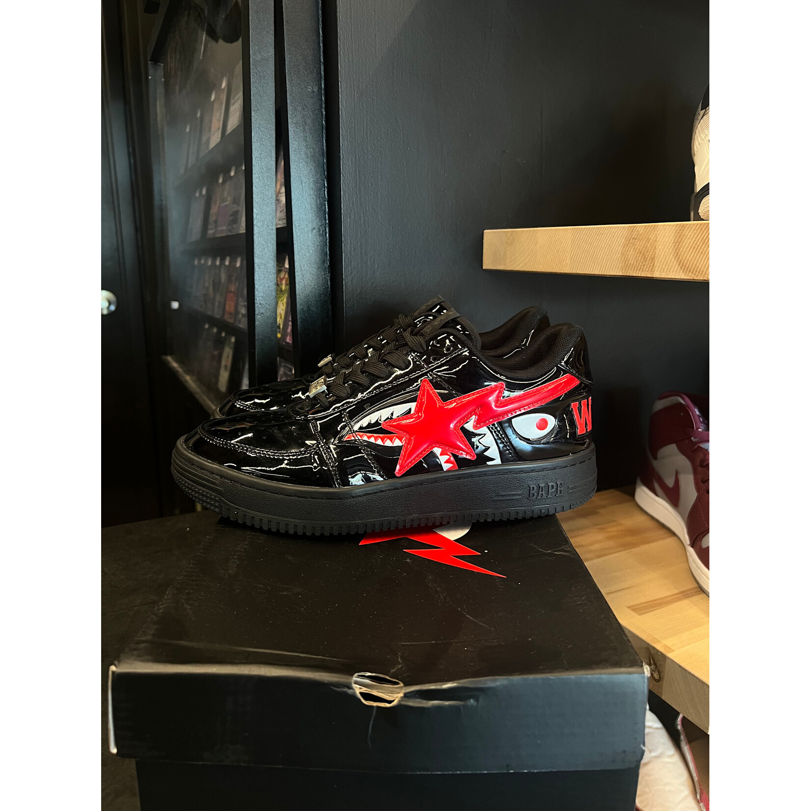BAPE A Bathing Ape Bape Sta Low Shark Black Size 10, PREOWNED