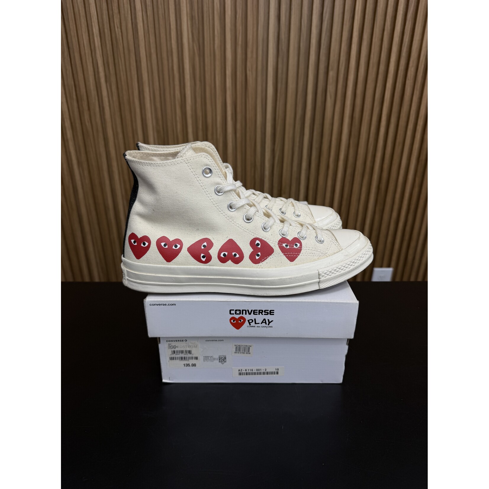 Converse Converse Chuck Taylor All Star 70 Hi Comme des Garcons PLAY Multi-Heart White Size 10, PREOWNED