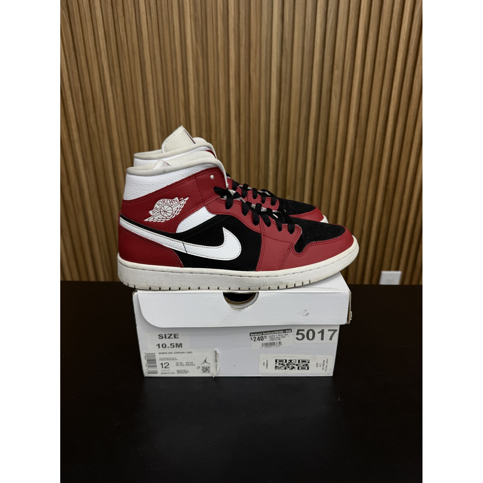 Jordan Jordan 1 Mid Gym Red Black (Women's) Size 12W, PREOWNED