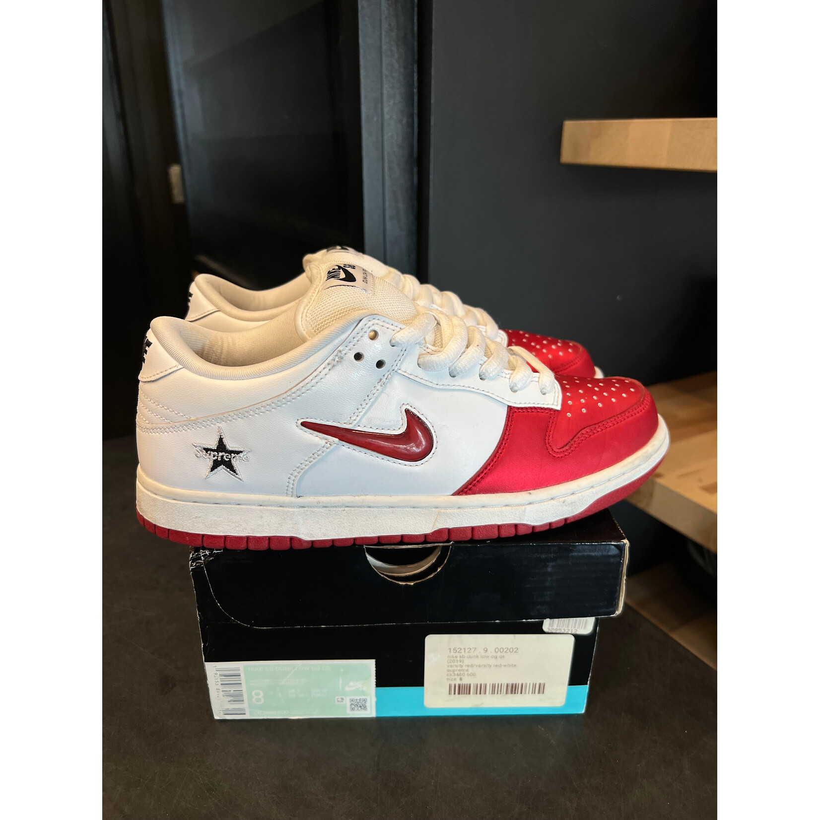 Nike Nike SB Dunk Low Supreme Jewel Swoosh Red Size 8, PREOWNED*