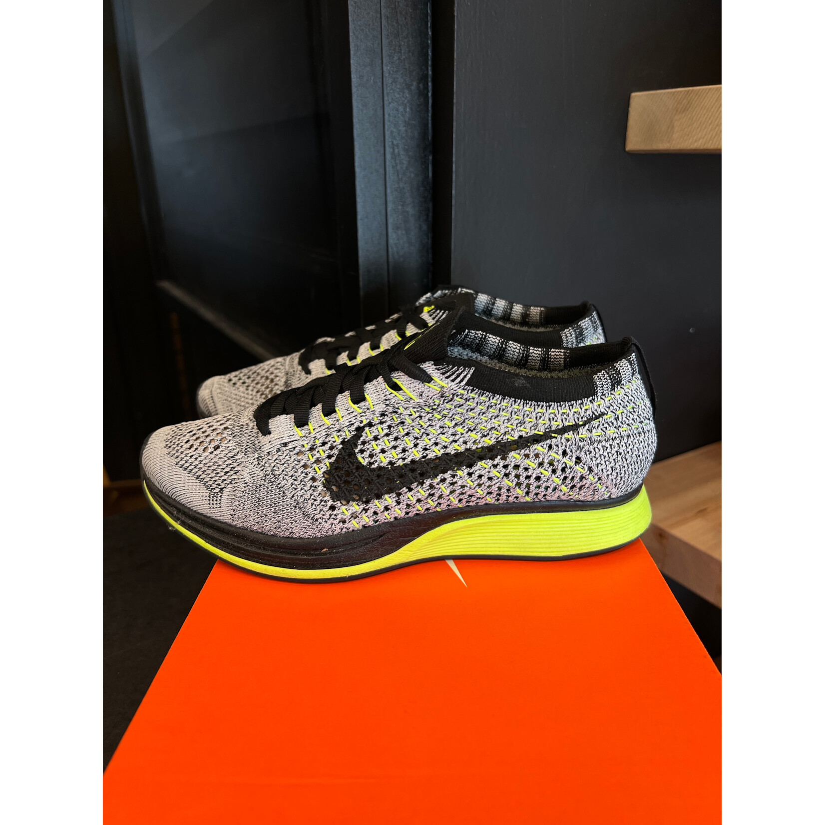 Nike Nike Flyknit Racer Oreo Volt Size 4.5, PREOWNED