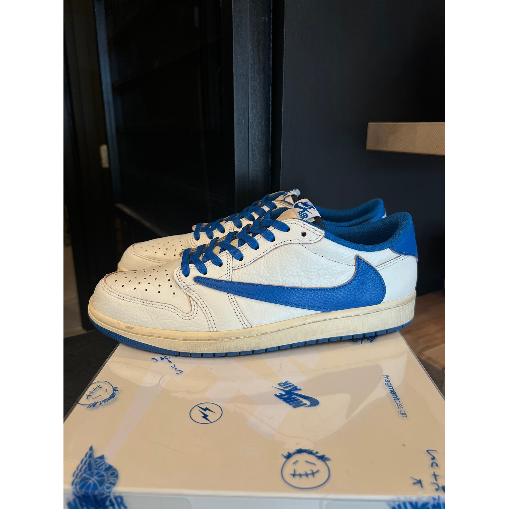Jordan Jordan 1 Retro Low OG SP Fragment x Travis Scott Sail Military Blue Size 11, PREOWNED*