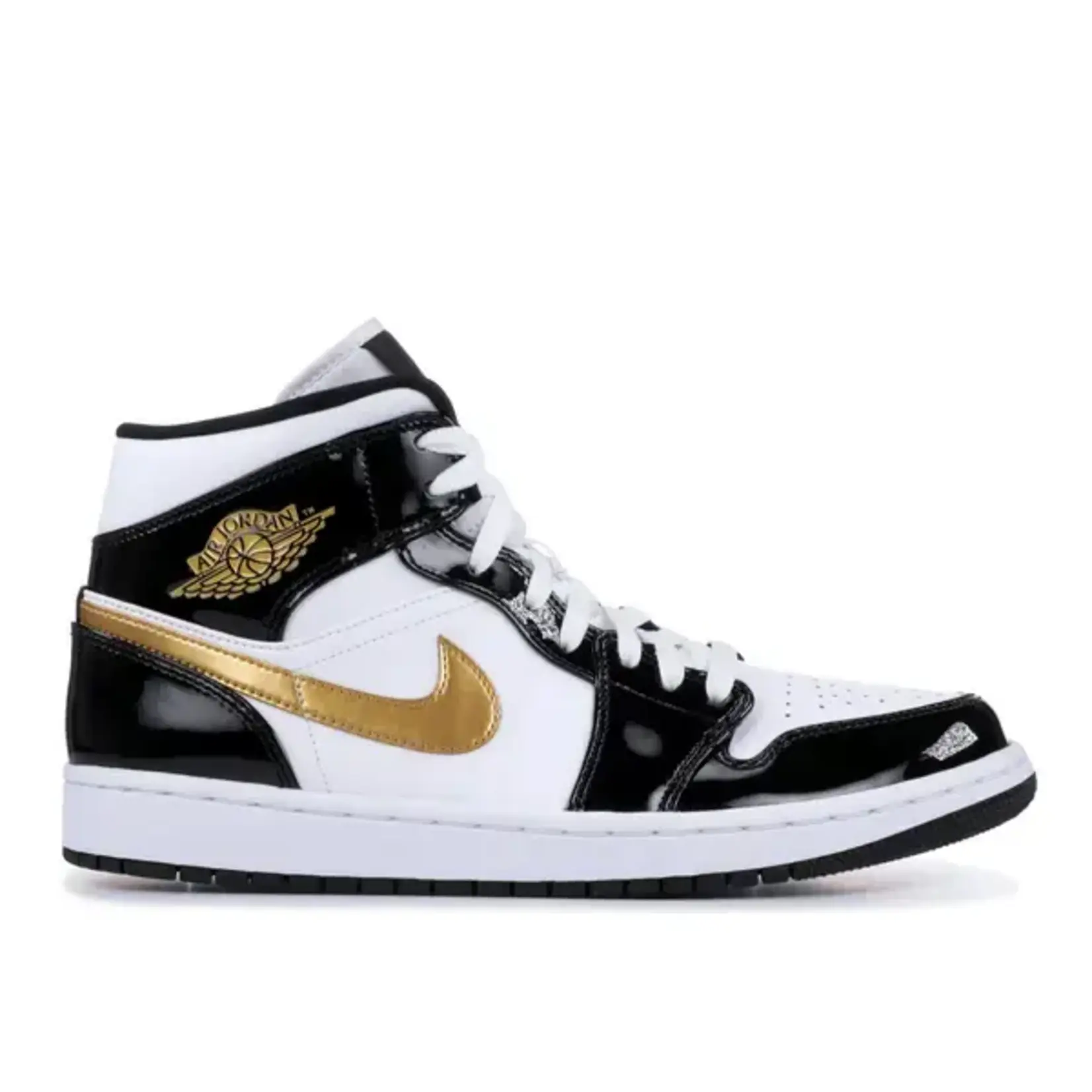 Jordan Jordan 1 Mid Patent Black White Gold Size 11.5, DS BRAND NEW*