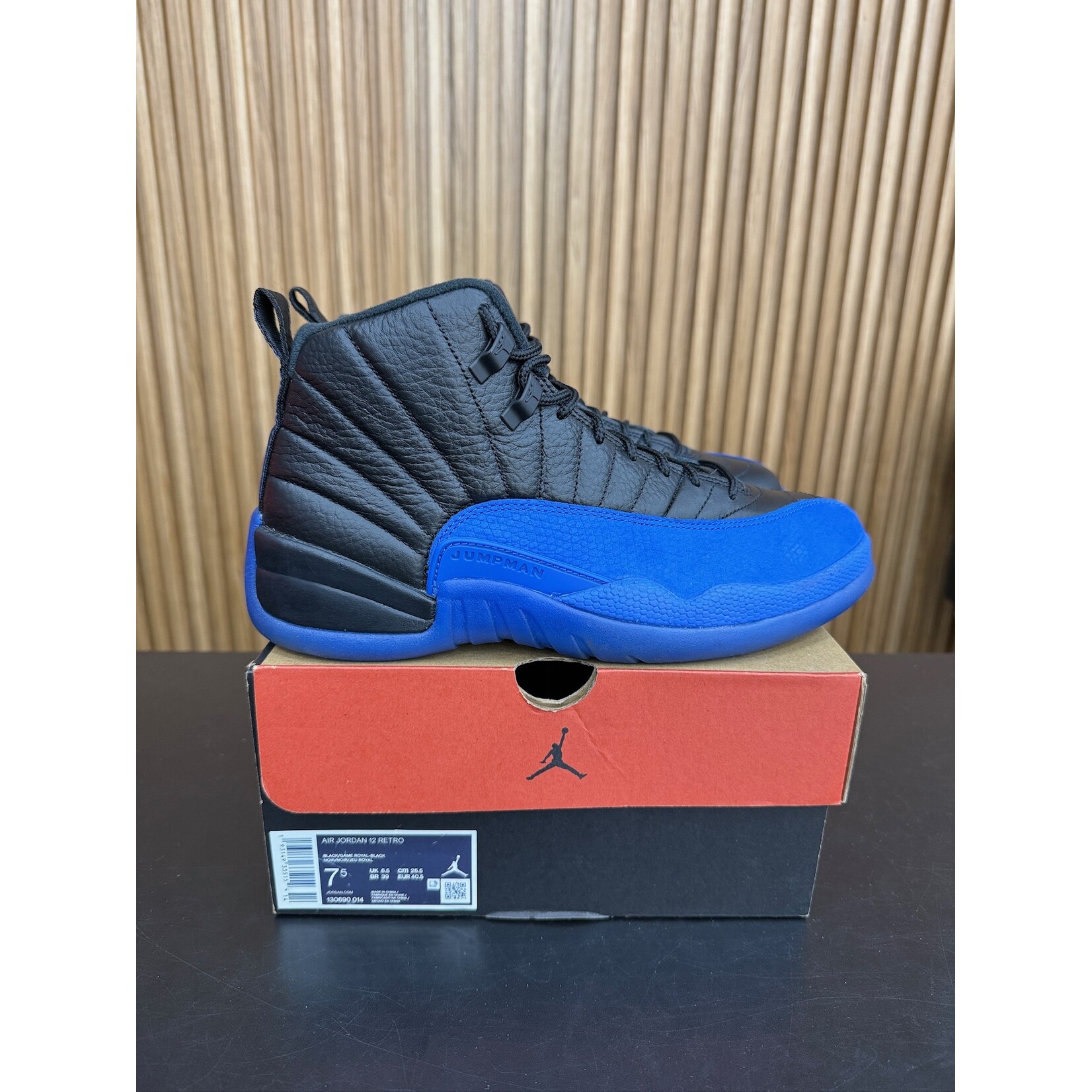 Jordan Jordan 12 Retro Black Game Royal Size 7.5, PREOWNED*