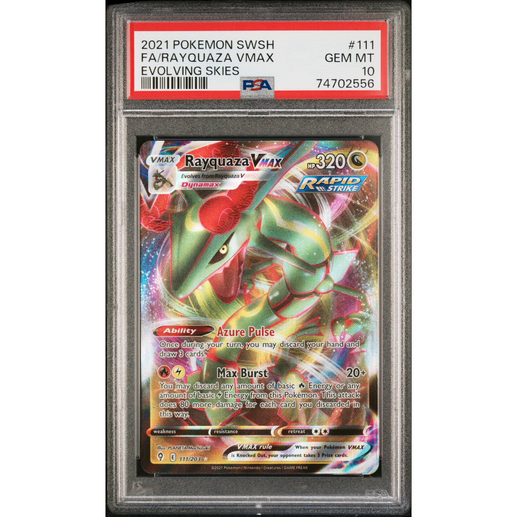 2021 Pokémon Evolving Skies Rayquaza VMAX Full Art #111 PSA 10