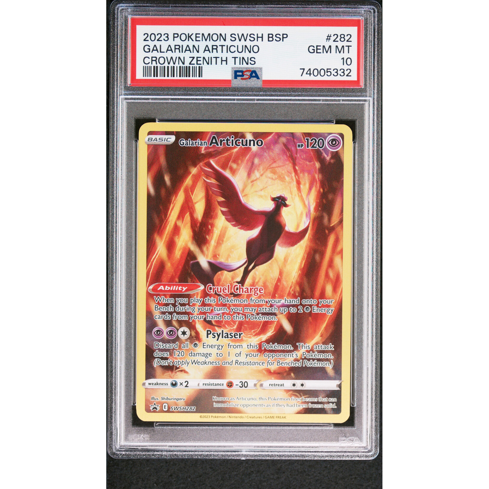 2023 Pokémon SWSH Promo Galarian Articuno Crown Zenith Tin #282 PSA 10