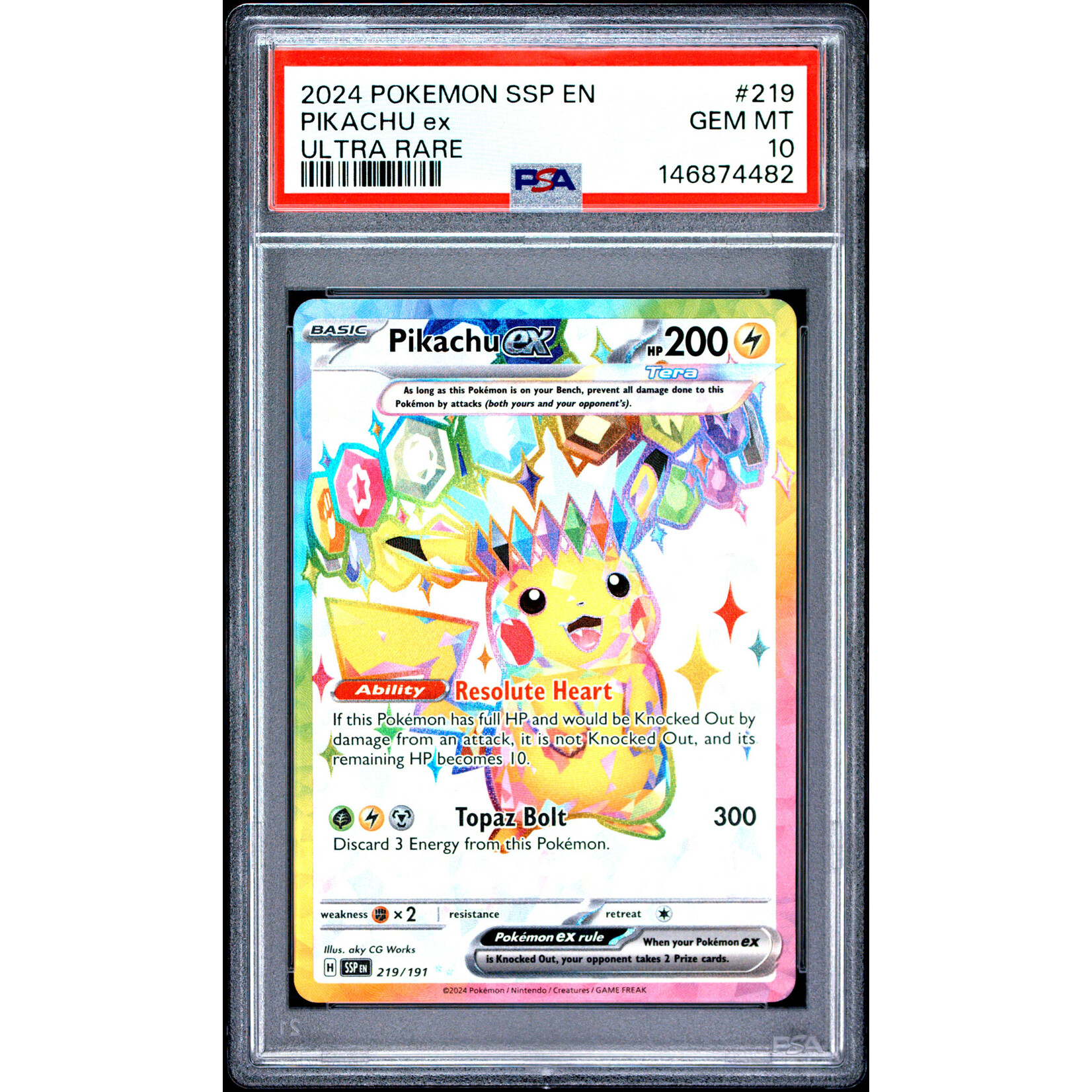 2024 Pokémon Surging Sparks Pikachu ex Ultra Rare #219 PSA 10