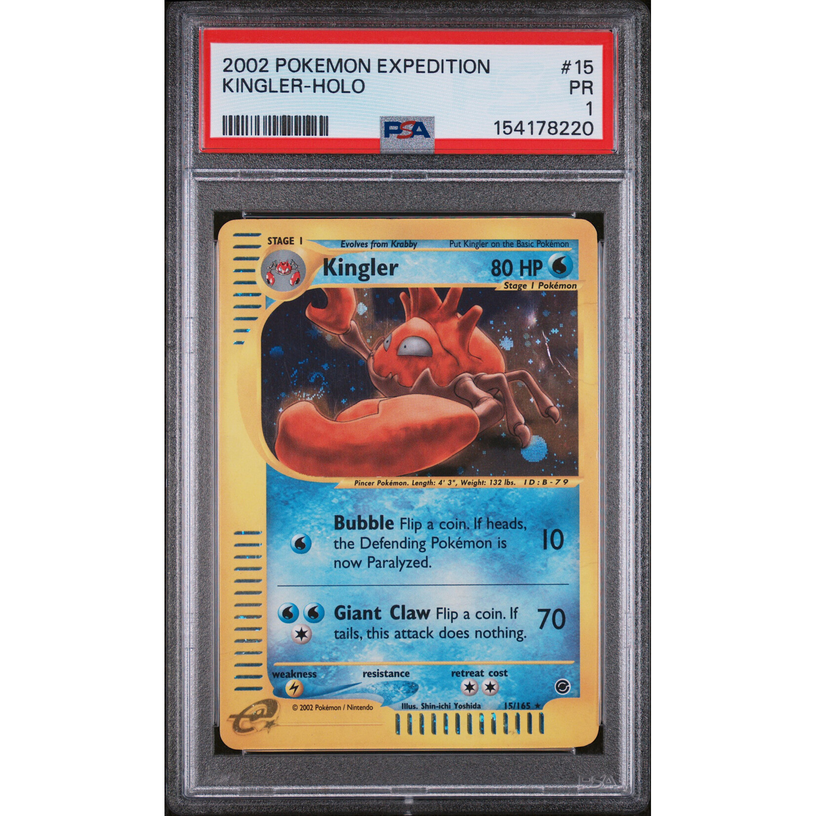 2002 Pokémon Expedition Kingler Holo #15 PSA 1