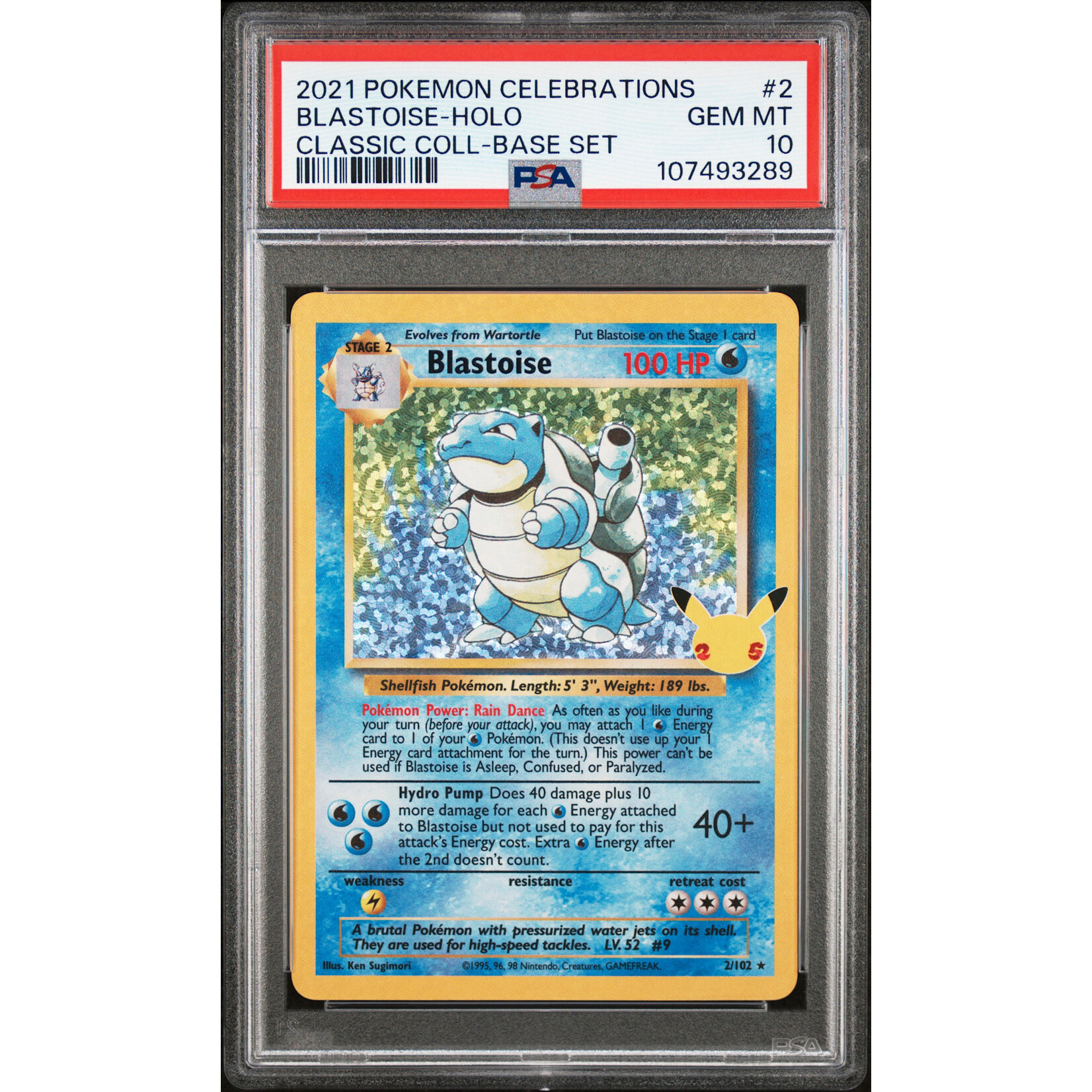 2021 Pokémon Celebrations Classic Collection Blastoise Holo #2 PSA 10