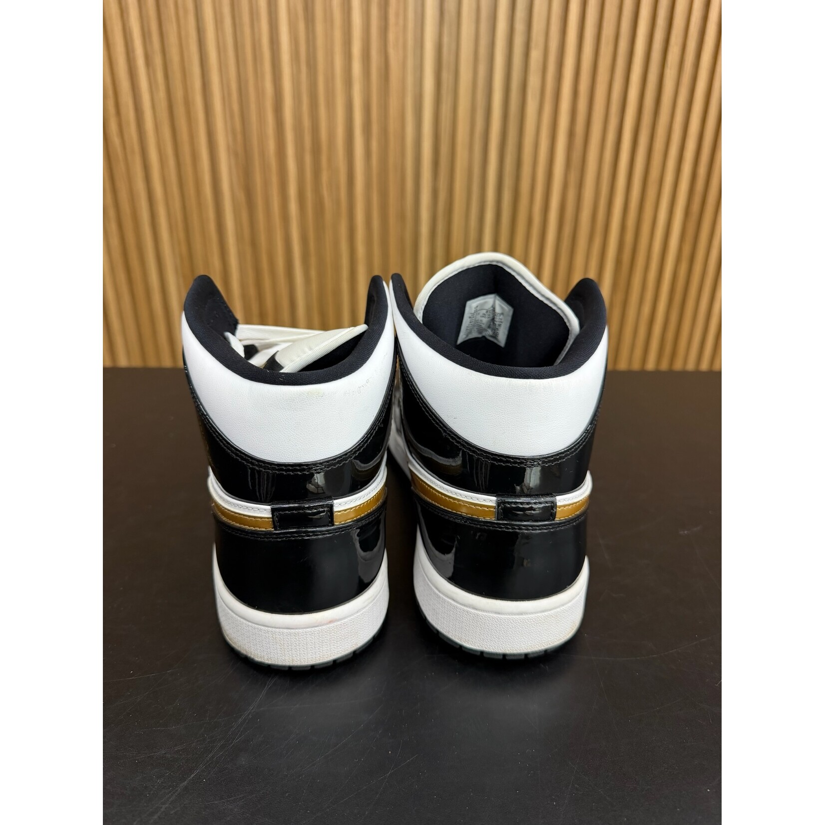 Jordan Jordan 1 Mid Patent Black White Gold Size 13, PREOWNED NO BOX
