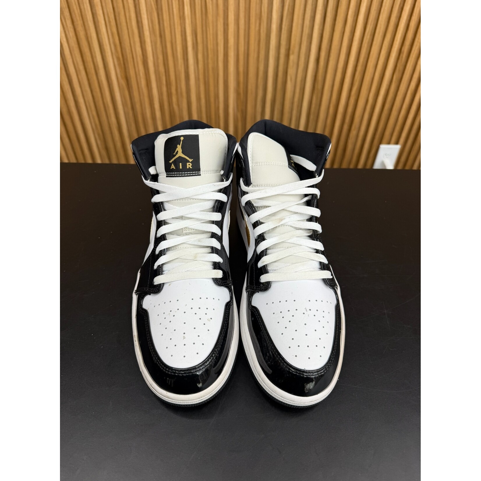 Jordan Jordan 1 Mid Patent Black White Gold Size 13, PREOWNED NO BOX