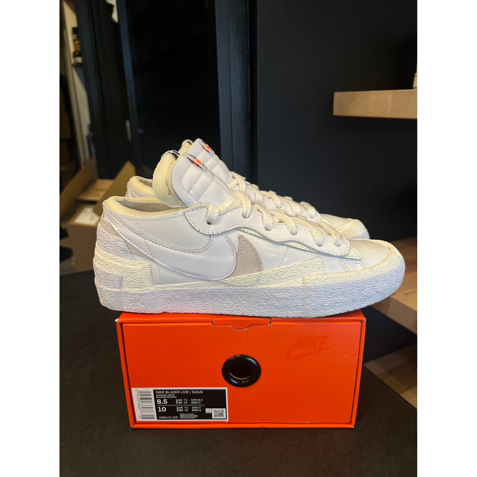 Nike Nike Blazer Low sacai White Patent Leather Size 8.5, PREOWNED*