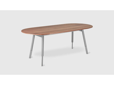 Bracket Dining Table Oval Grey Base Walnut