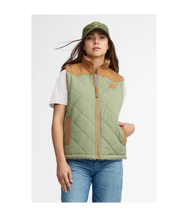 Hors La Loi Ladies Reversible Quilted Vest Oil Green