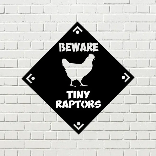 "Beware Tiny Raptors" Decor Sign Metal 11.8"