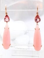 18k Pink Opal and Tourmaline Earrings