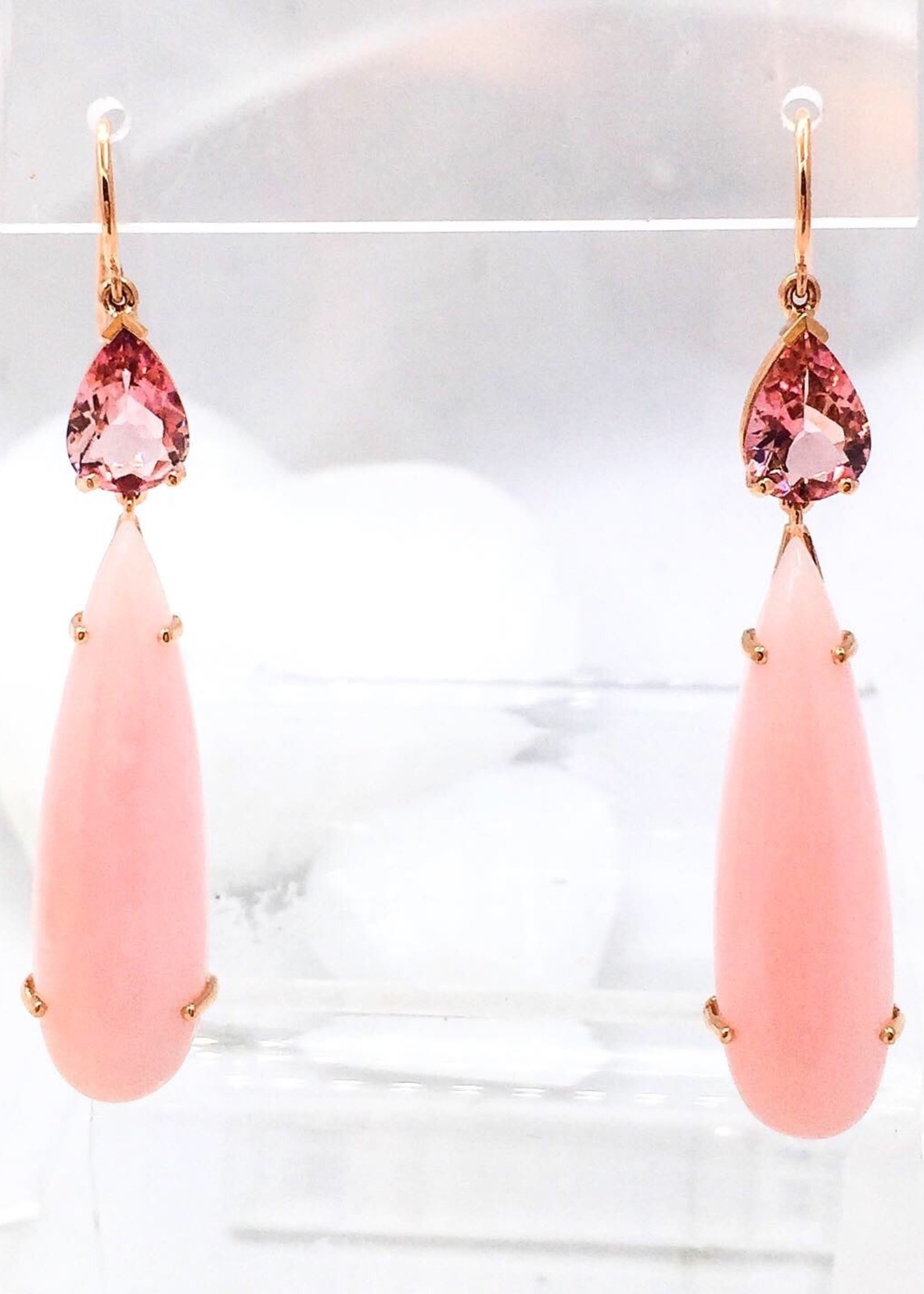 18k Pink Opal and Tourmaline Earrings