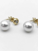 14k YG Diamond/Akoya pearl earrings